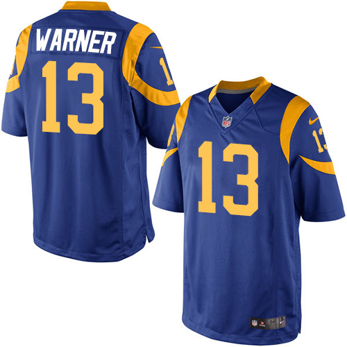 Men's Limited Kurt Warner Nike Jersey Royal Blue Alternate - #13 NFL Los Angeles Rams